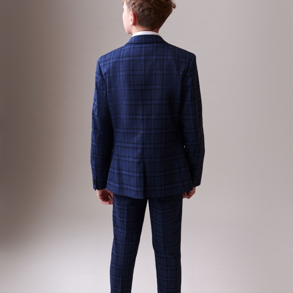 7Y Next Navy Blue Skinny Fit Check Blazer - Picture 10 of 11